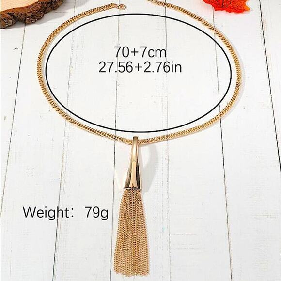 Gold Y Lariat Necklace, Multi-strand, Tassel, Chain Link Statement, Boho - Picture 3 of 3